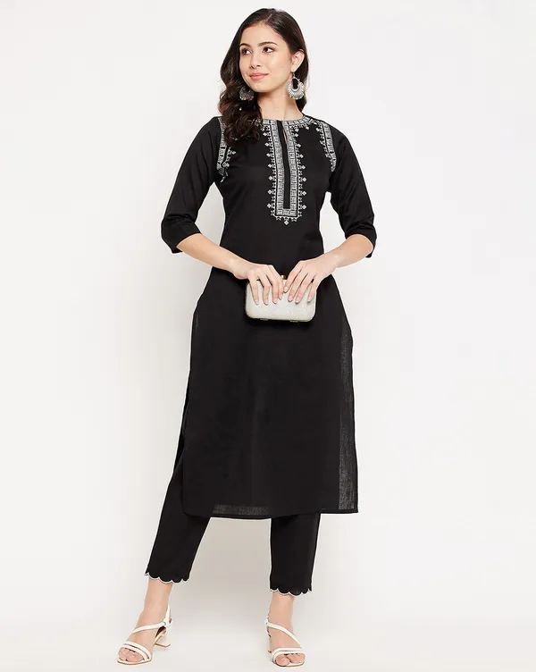 Black_Cotton_Embroidered_Straight_Kurta_With_Trousers_For_Women