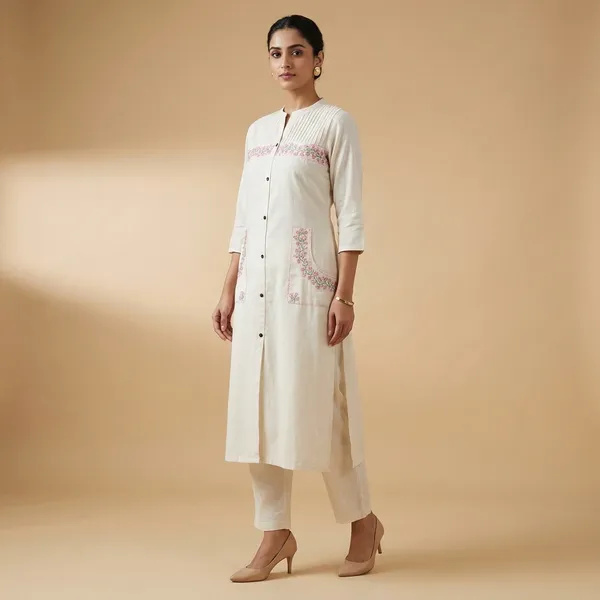White_Rayon_Premium_Kurta_Pant_Set_For_Women