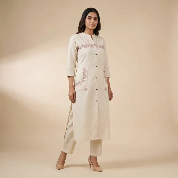Beige_Rayon_Premium_Kurta_Pant_Set_For_Women