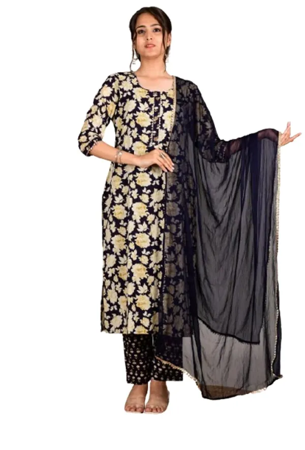 Navy_Blue_Cotton_Premium_Kurta_Set_For_Women