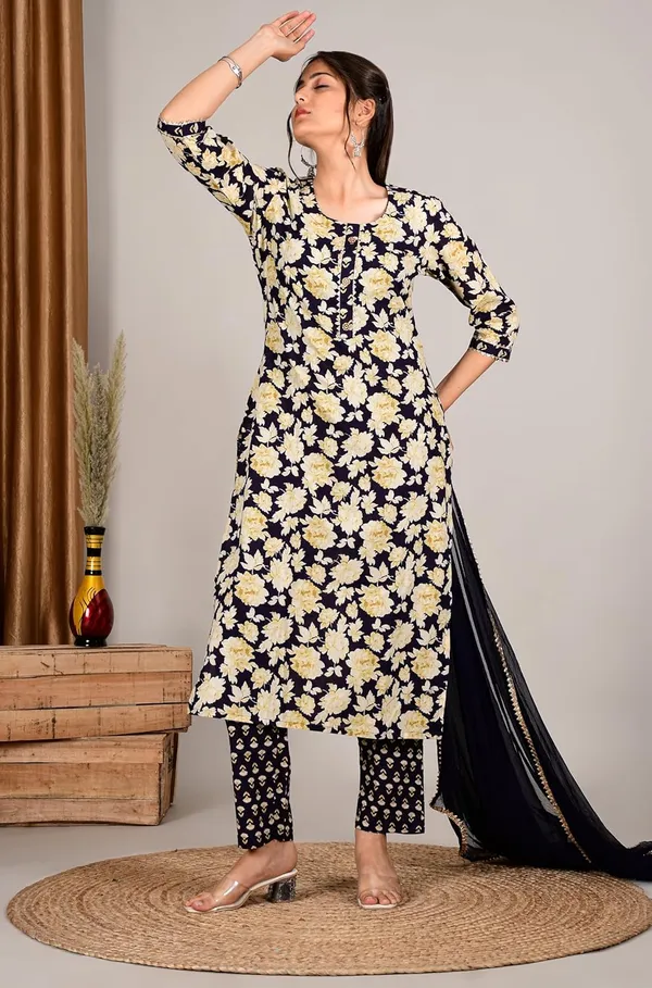 Navy_Blue_Cotton_Premium_Kurta_Set_For_Women