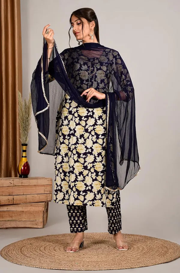 Navy_Blue_Cotton_Premium_Kurta_Set_For_Women