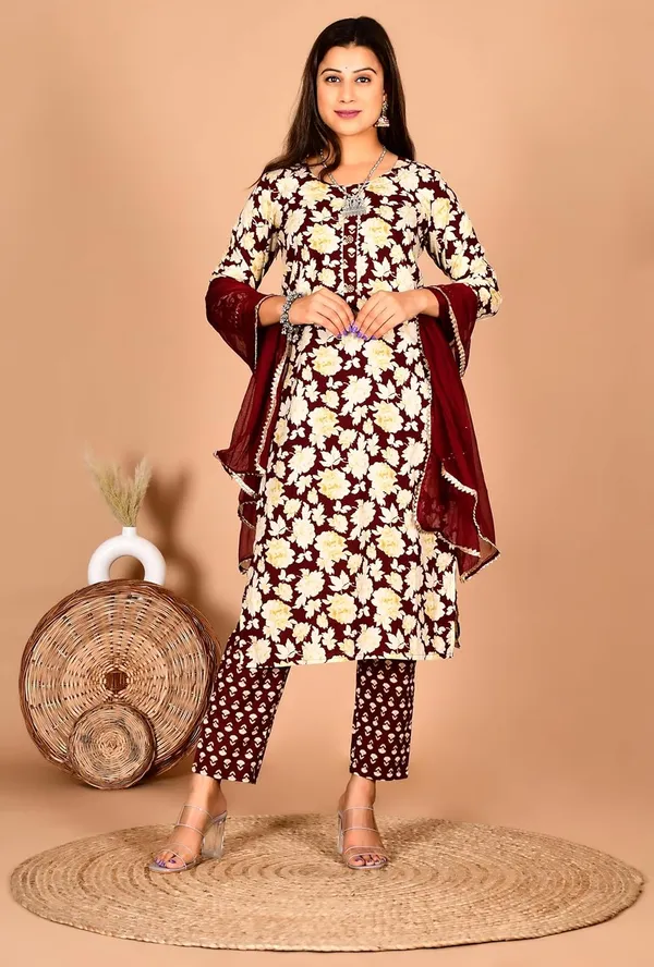 Maroon_Cotton_Premium_Kurta_Set_For_Women