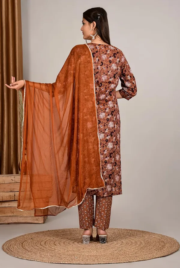 Brown_Cotton_Premium_Kurta_Set_For_Women