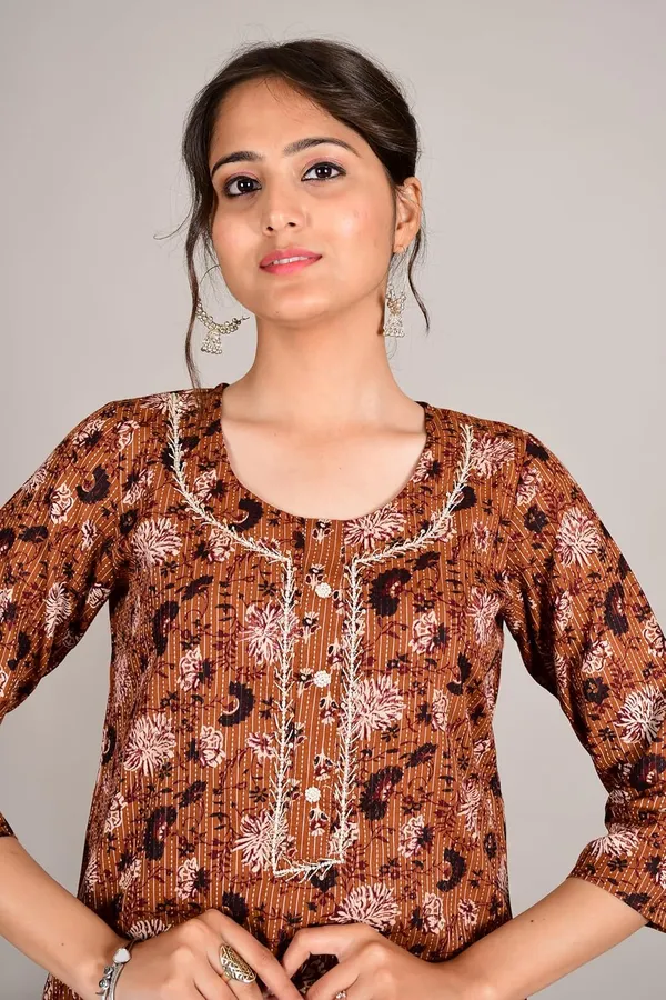 Brown_Cotton_Premium_Kurta_Set_For_Women