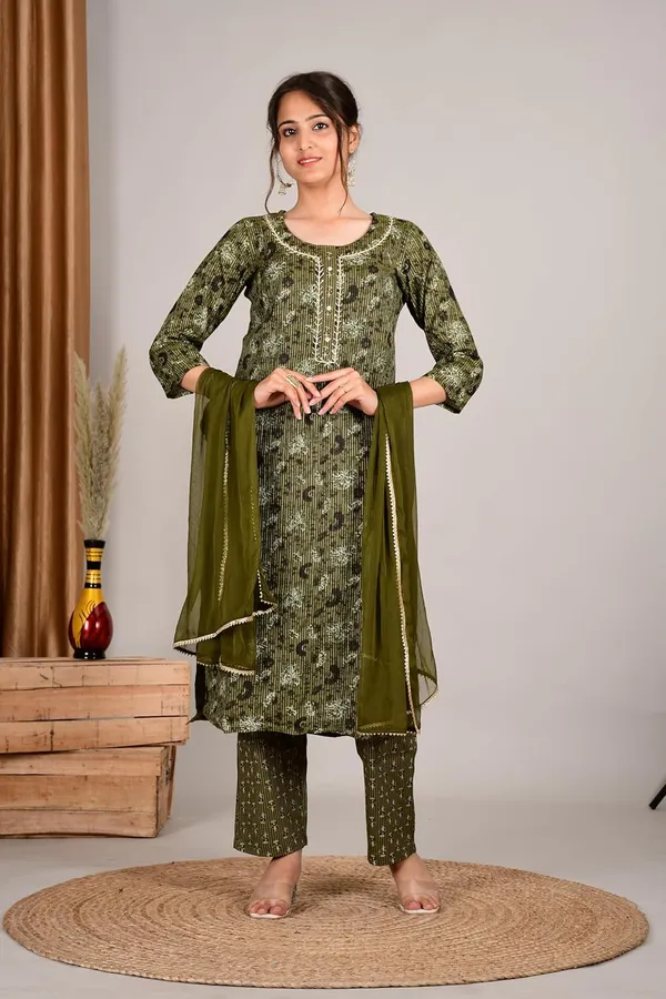Olivegreen_Cotton_Premium_Kurta_Set_For_Women