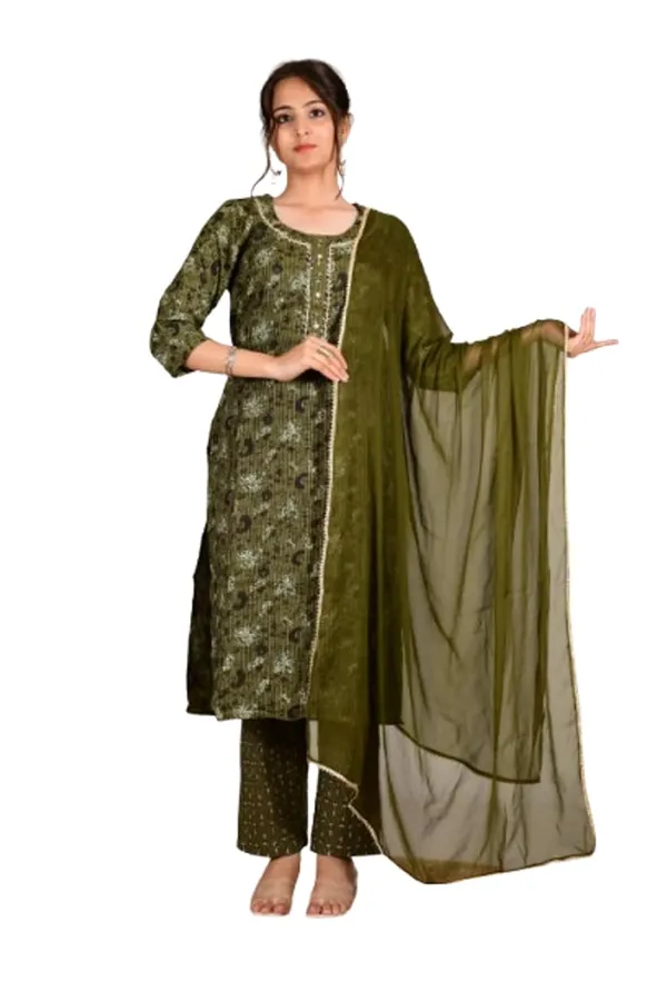Olivegreen_Cotton_Premium_Kurta_Set_For_Women