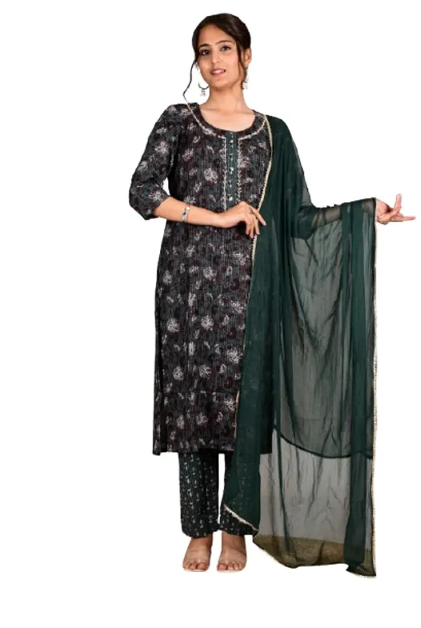 Dark_Green_Cotton_Premium_Kurta_Set_For_Women