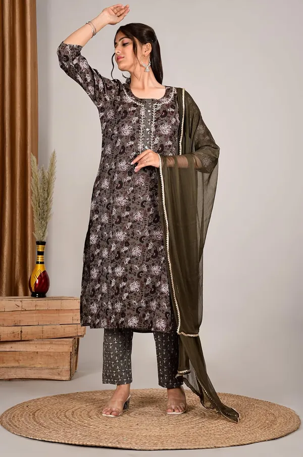Dim_Grey_Cotton_Premium_Kurta_Set_For_Women