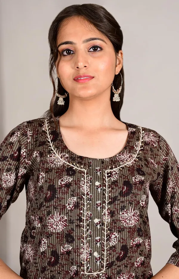 Dim_Grey_Cotton_Premium_Kurta_Set_For_Women