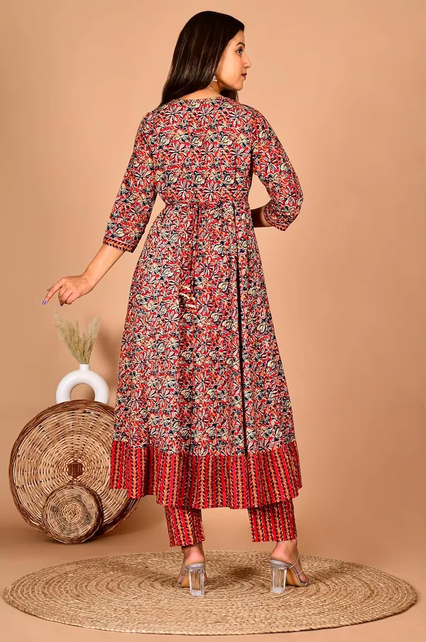 Red_Cotton_Premium_Anarkali_Kurta_Set_For_Women