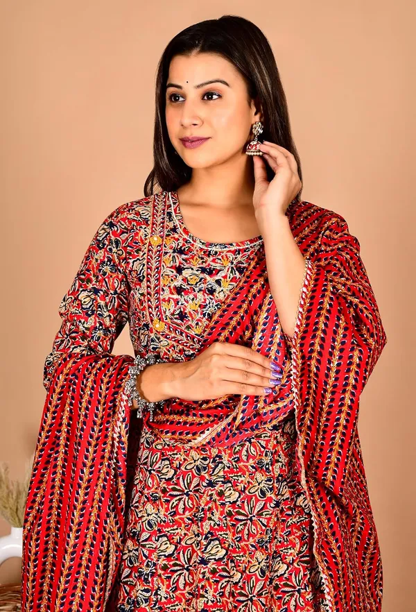 Red_Cotton_Premium_Anarkali_Kurta_Set_For_Women