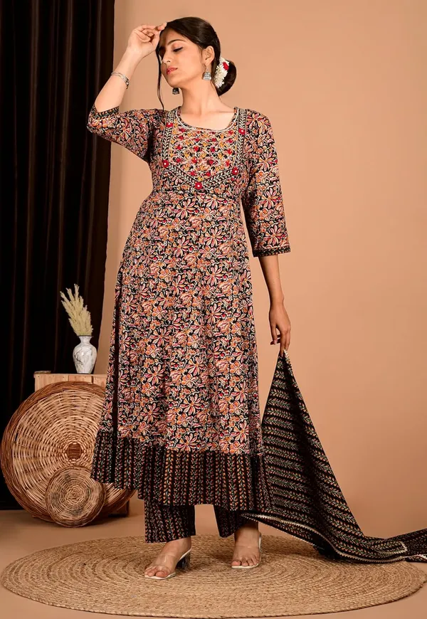 Black_Cotton_Premium_Anarkali_Kurta_Set_For_Women