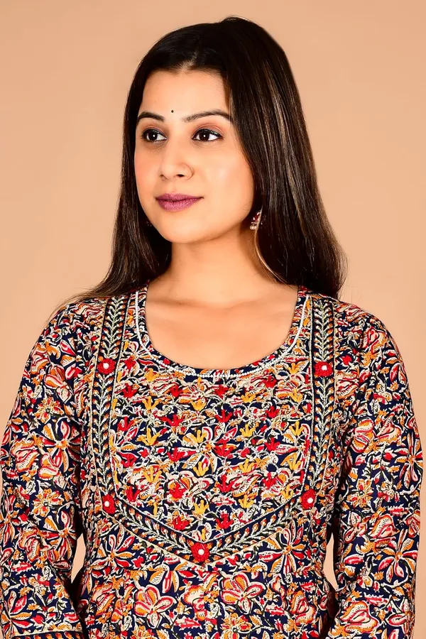 Navyblue_Cotton_Premium_Anarkali_Kurta_Set_For_Women