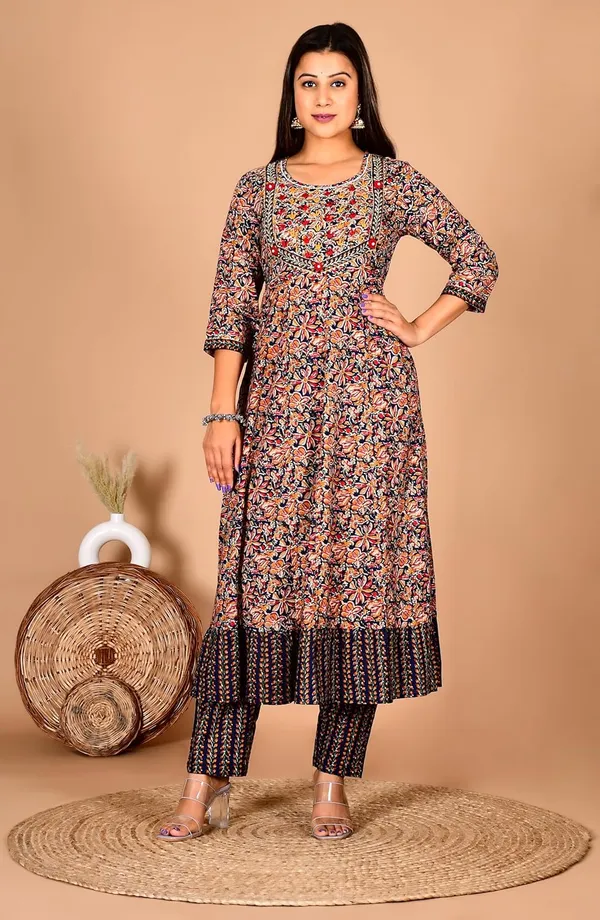 Navyblue_Cotton_Premium_Anarkali_Kurta_Set_For_Women
