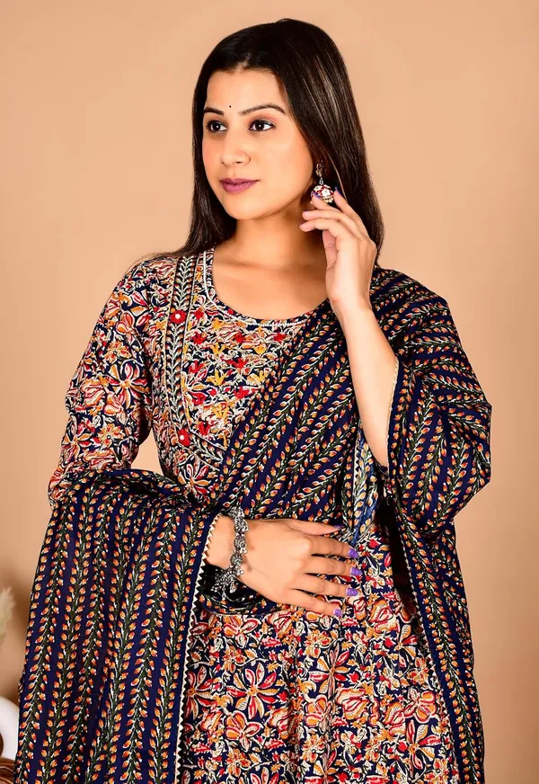 Navyblue_Cotton_Premium_Anarkali_Kurta_Set_For_Women