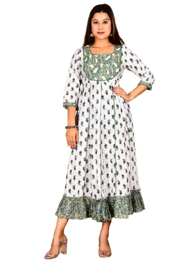 Green_Cotton_Premium_Gown_Kurta_For_Women
