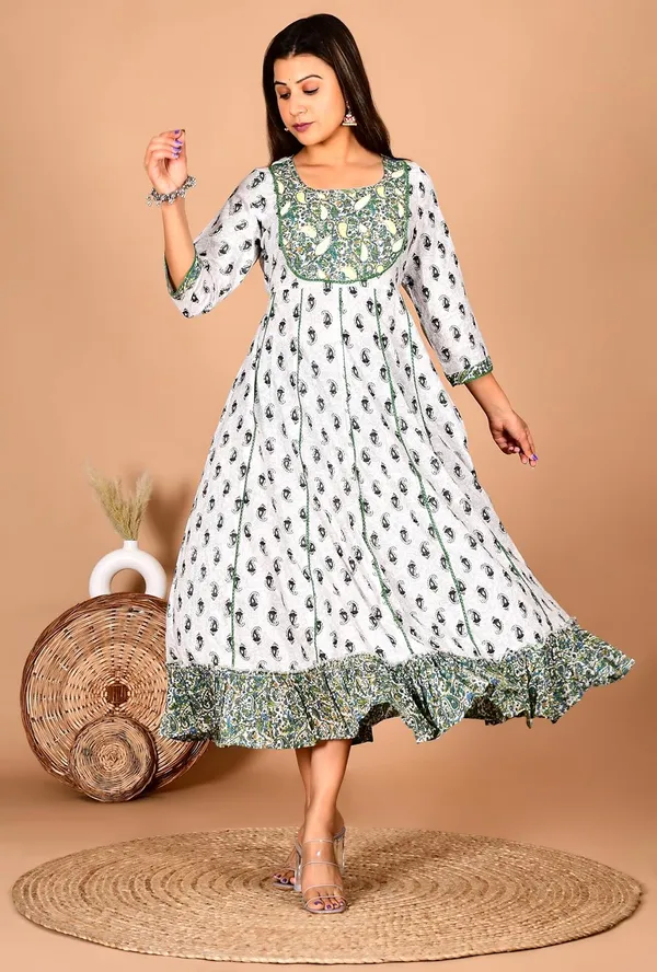 Green_Cotton_Premium_Gown_Kurta_For_Women