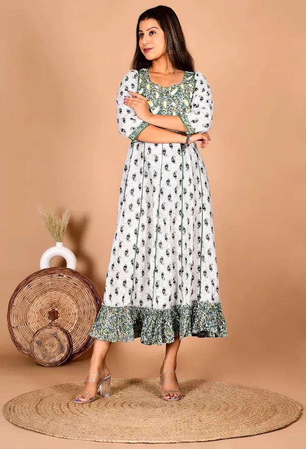 Green_Cotton_Premium_Gown_Kurta_For_Women