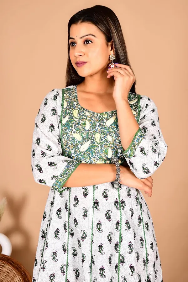 Green_Cotton_Premium_Gown_Kurta_For_Women