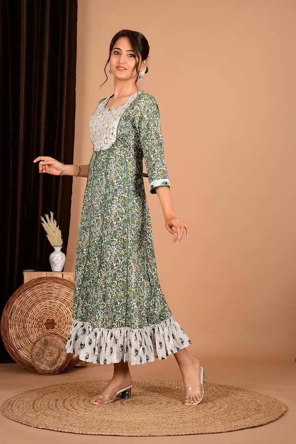Green_Cotton_Premium_Gown_Kurta_For_Women