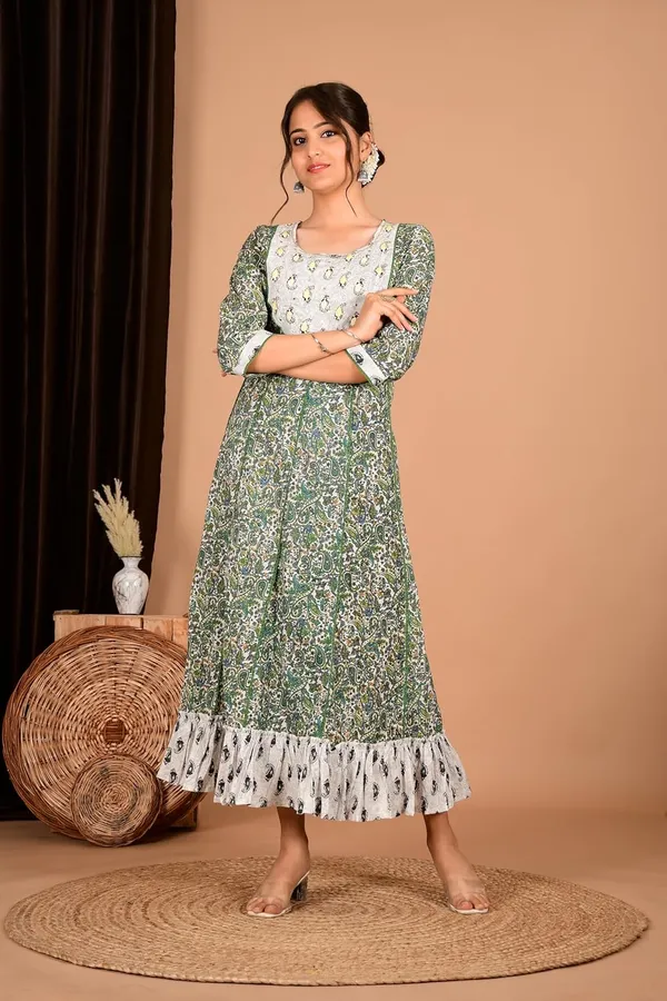 Green_Cotton_Premium_Gown_Kurta_For_Women
