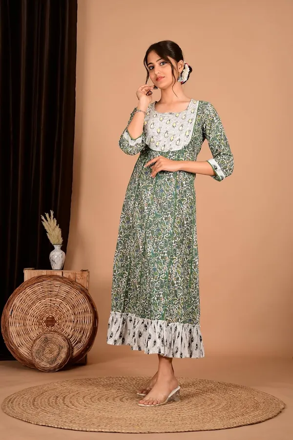 Green_Cotton_Premium_Gown_Kurta_For_Women