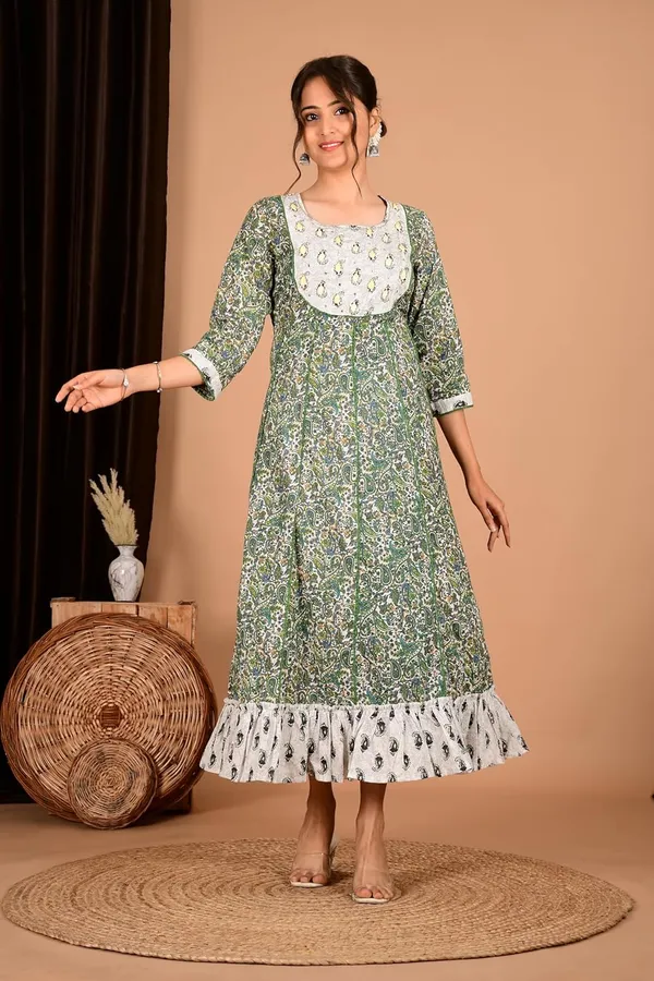Green_Cotton_Premium_Gown_Kurta_For_Women