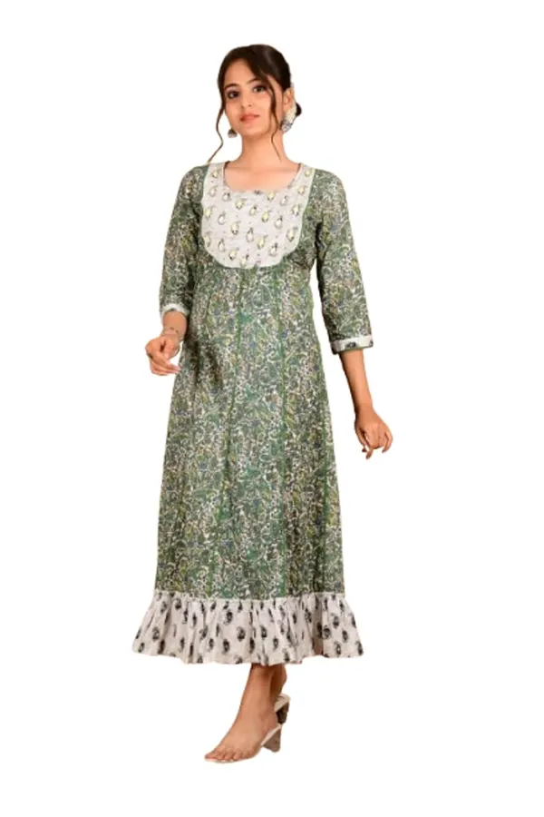 Green_Cotton_Premium_Gown_Kurta_For_Women