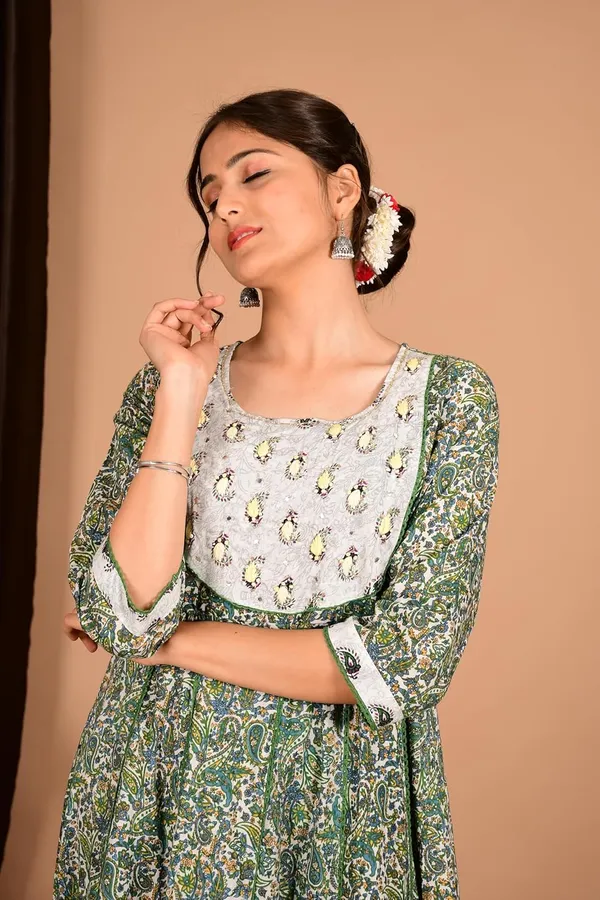 Green_Cotton_Premium_Gown_Kurta_For_Women