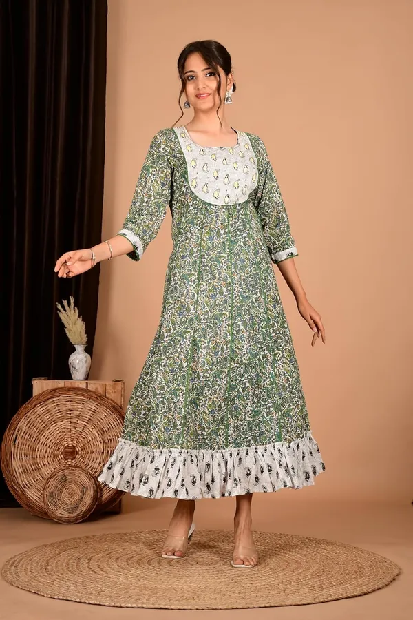 Green_Cotton_Premium_Gown_Kurta_For_Women
