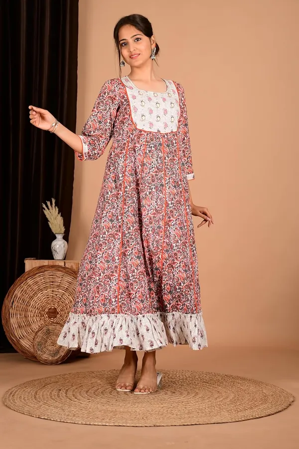 Peach_Cotton_Premium_Gown_Kurta_For_Women
