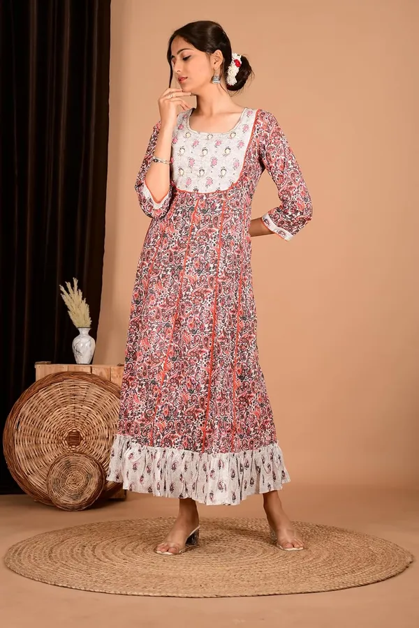 Peach_Cotton_Premium_Gown_Kurta_For_Women