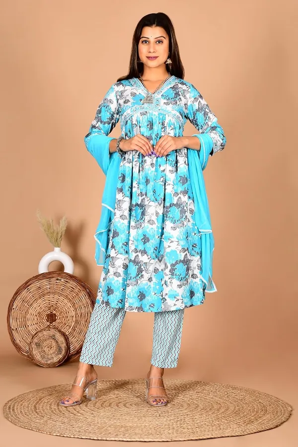 Skyblue_Cotton_Premium_Alia_Cut_Kurta_Set_For_Women