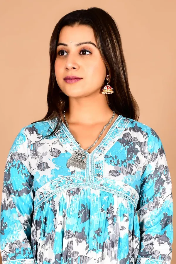 Skyblue_Cotton_Premium_Alia_Cut_Kurta_Set_For_Women