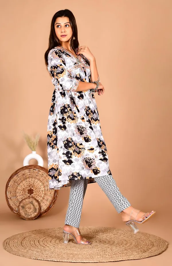 White_Cotton_Premium_Alia_Cut_Kurta_Set_For_Women