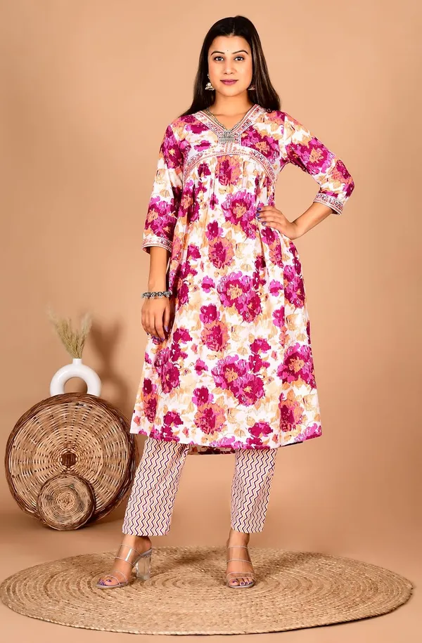 Pink_Cotton_Premium_Alia_Cut_Kurta_Set_For_Women