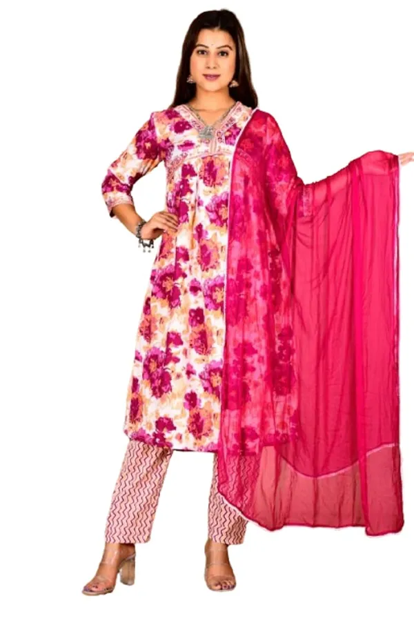 Pink_Cotton_Premium_Alia_Cut_Kurta_Set_For_Women