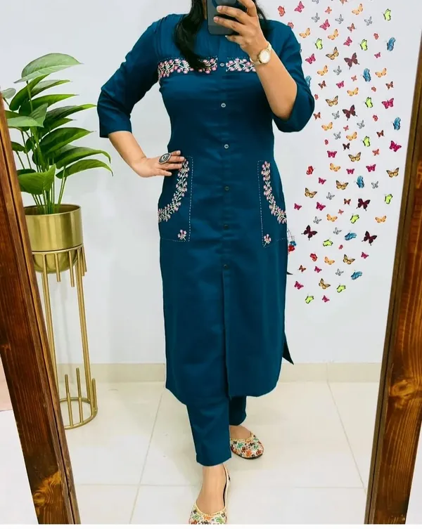 Blue_Rayon_Premium_Kurta_Pant_Set_For_Women