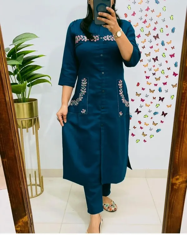 Blue_Rayon_Premium_Kurta_Pant_Set_For_Women