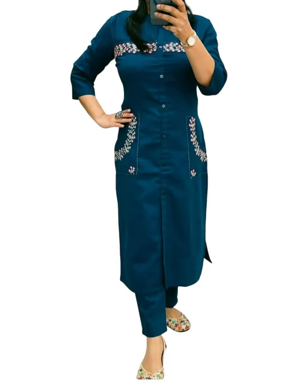 Blue_Rayon_Premium_Kurta_Pant_Set_For_Women