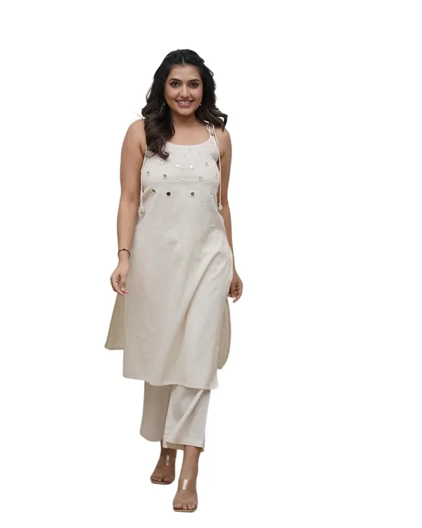 White_Rayon_Premium_Kurta_Pant_Set_For_Women