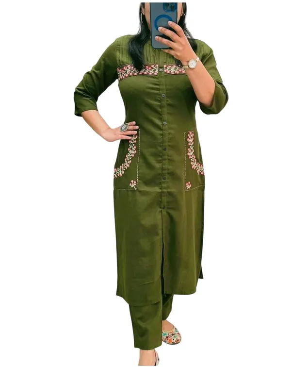 Green_Rayon_Premium_Kurta_Pant_Set_For_Women