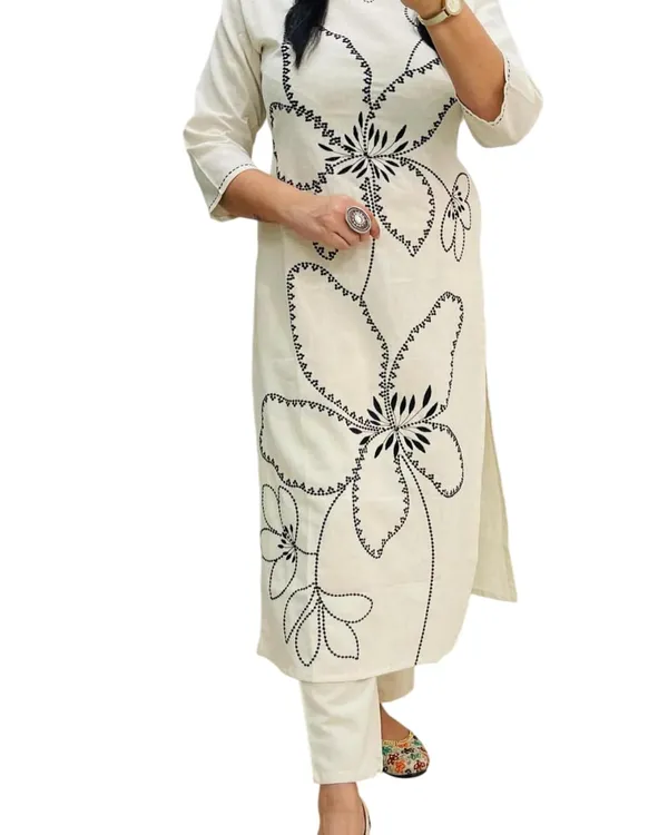 White_Rayon,_Thread_Premium_Embroidered_Kurta_Set_For_Women