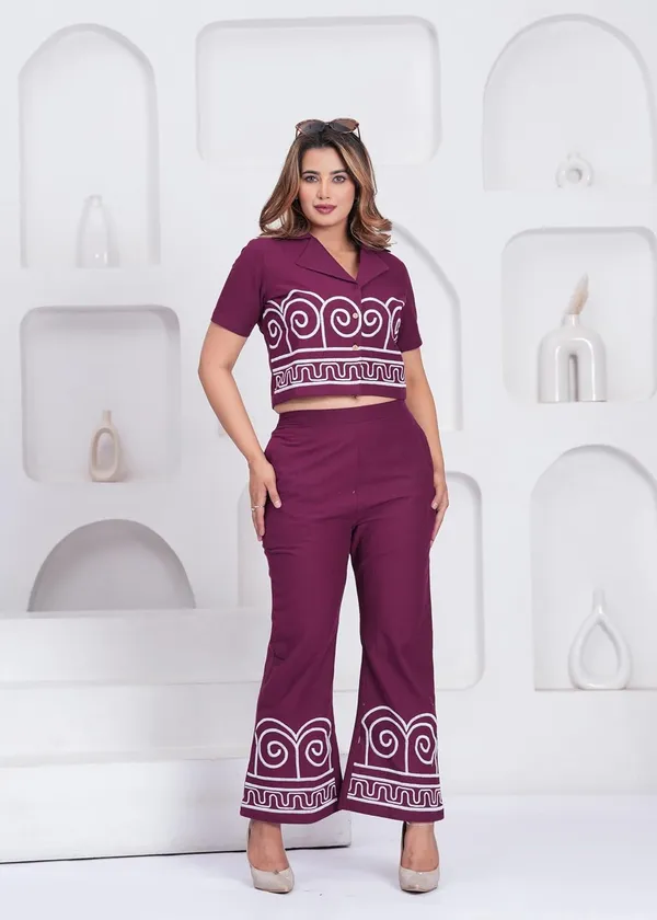 Wine_Rayon_Premium_Co-Ord_Set_For_Women