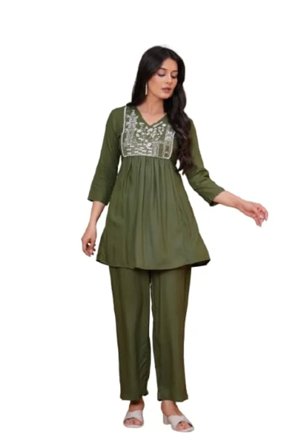 Olive_Green_Rayon_Premium_Loungewear_Set_For_Women