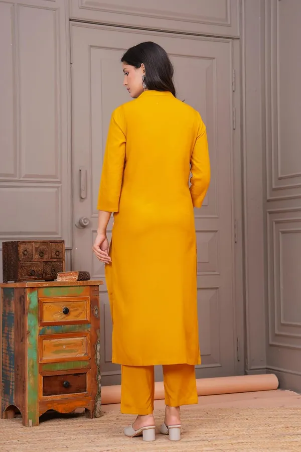 Mustard_Rayon_Premium_Kurta_Pant_Set_For_Women