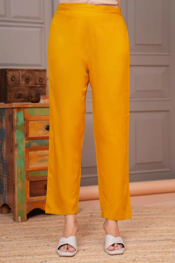 Mustard_Rayon_Premium_Kurta_Pant_Set_For_Women