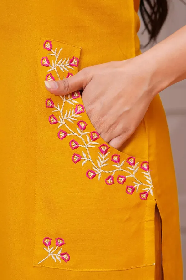 Mustard_Rayon_Premium_Kurta_Pant_Set_For_Women