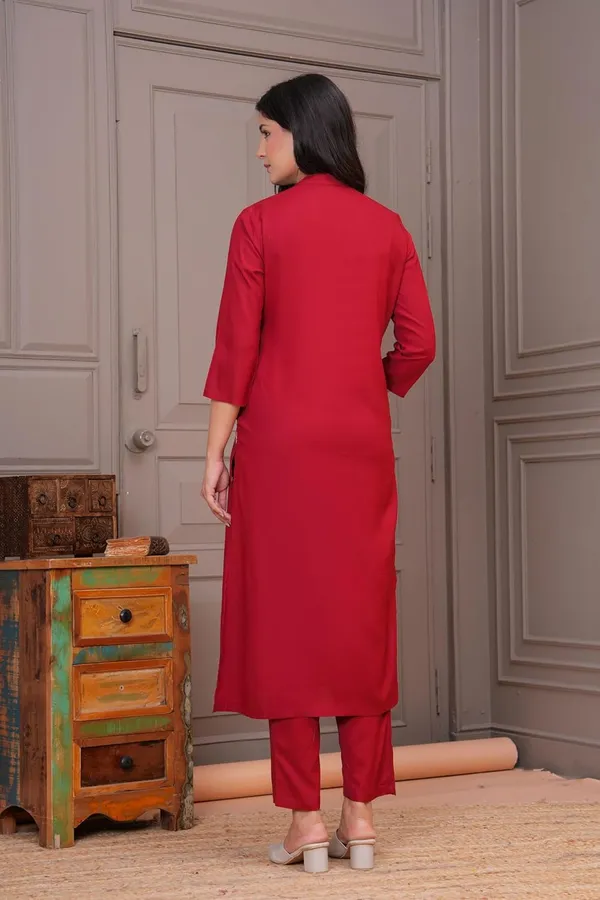 Maroon_Rayon_Premium_Kurta_Pant_Set_For_Women